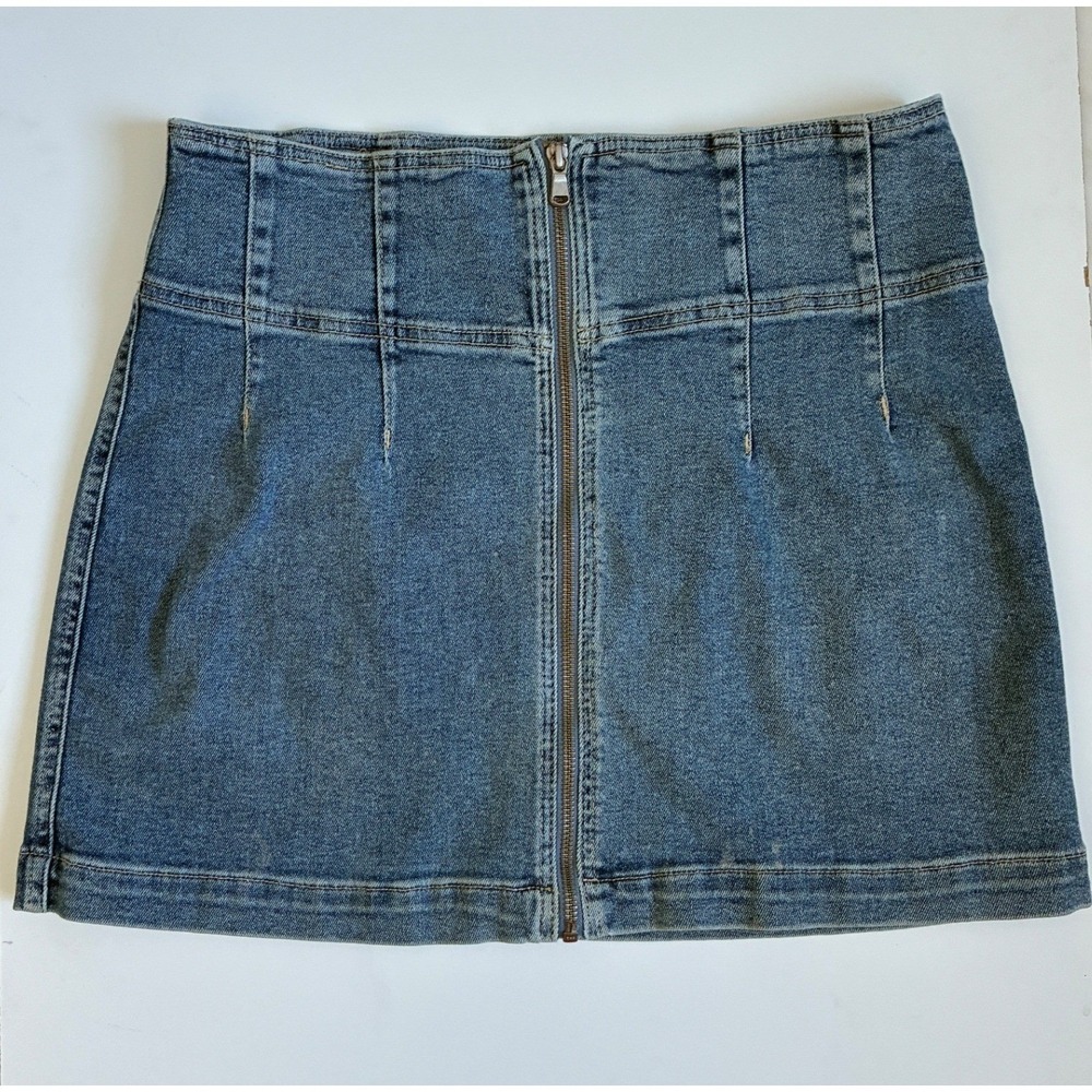We The Free Free People‎ Blue Denim Zip Front High Rise Mini Skirt Size 30